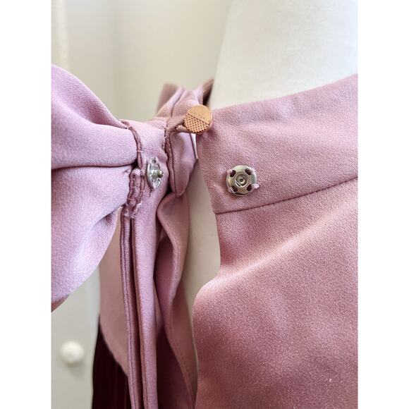 TED BAKER Trapeze Colorblock Dress Pleated Sleeveless SZ 2 Bow Pink Red Purple - Picture 8 of 13